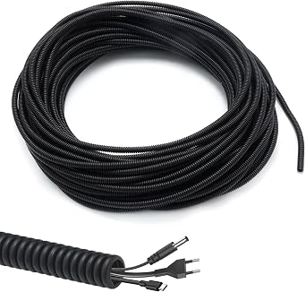 25m Flexible Corrugated Wire Tube, OD 7mm x ID 4.5mm Cable Protection Conduit, Polyethylene Split Tubing for Home and Office Use Black