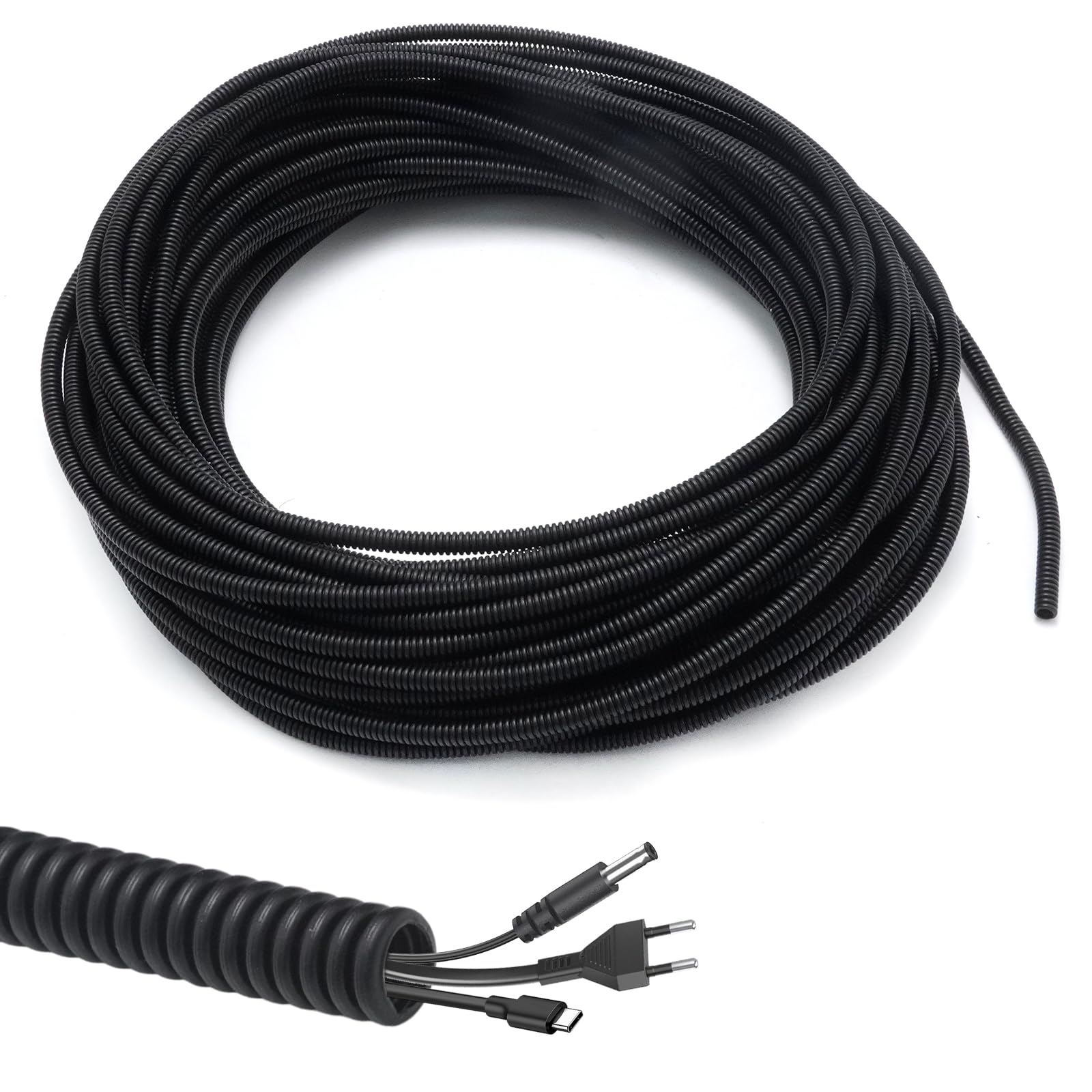 Juuddenparts Black 25M Flexible Corrugated Wire Tube, Od 7Mm X Id 4.5Mm Cable Protection Conduit, Polyethylene Split Tubing For Home And Office Use (Black)