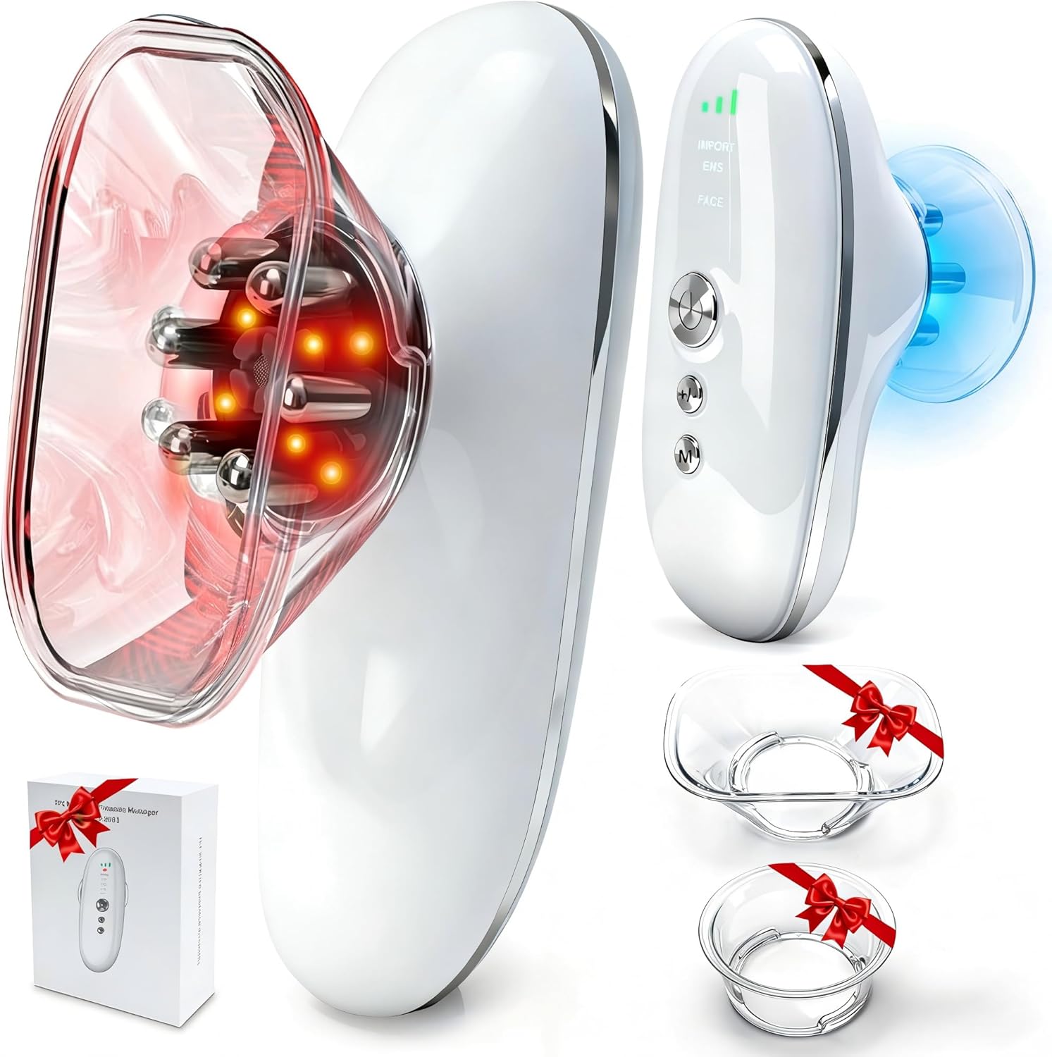 5-in-1 Electric Body Sculpting Massager - Red Blue LED Light Therapy & Microcurrent Tool with Oval/Round Suction Cups for Face & Body Tightening, Cellulite Removal, Lymphatic Drainage - Image 8