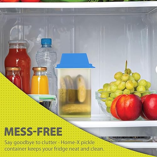 Miniatura 5 de Home-X Contenedor de pepinillos con colador, contenedor de jalapeño sin BPA con colador para almacenamiento sin desorden de alimentos condimentados,