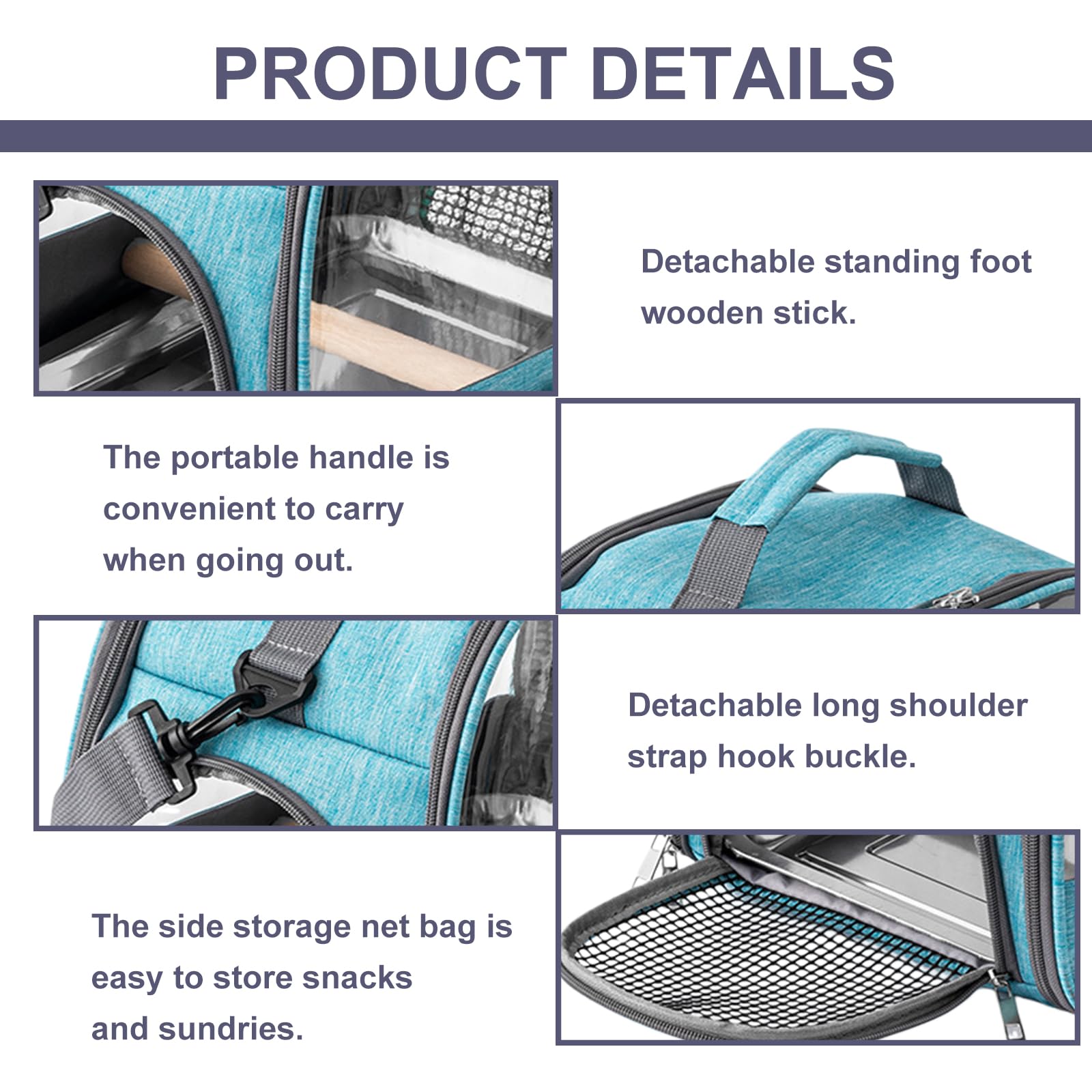 Sac de transport pour oiseaux, avec plateau en acier inoxydable et perche, cage à oiseaux, portable, sac de voyage pour perruches, perruches, petits animaux, bleu