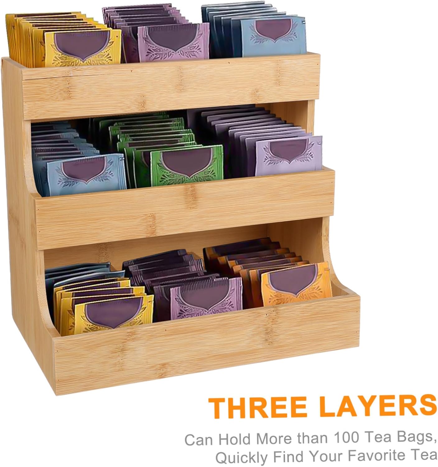 Wooden Tea Bag Container Elegant Organizer for Coffee Sugar Bags Storage Case for Home Office Multi Functional Tea Holder for Kitchen Bedroom