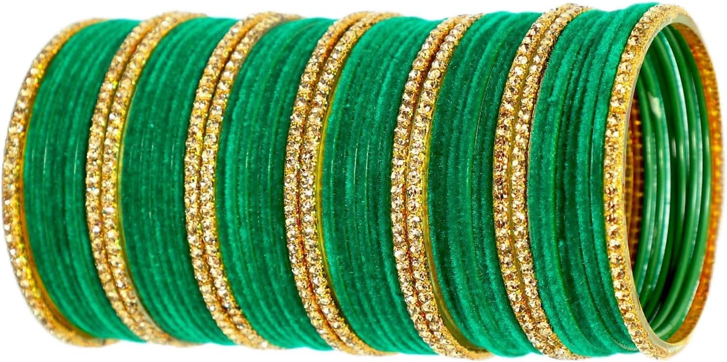 JD'Z COLLECTION Indian Jewelry CZ Stone Bangles Set for Women, Set of 48 Bangle, Bollywood Bangle Bracelet | Indian Bangles for Women | Perfect for Ethnic Ocassions | Bridal | Traditional Jewelry | Velvet Bangle