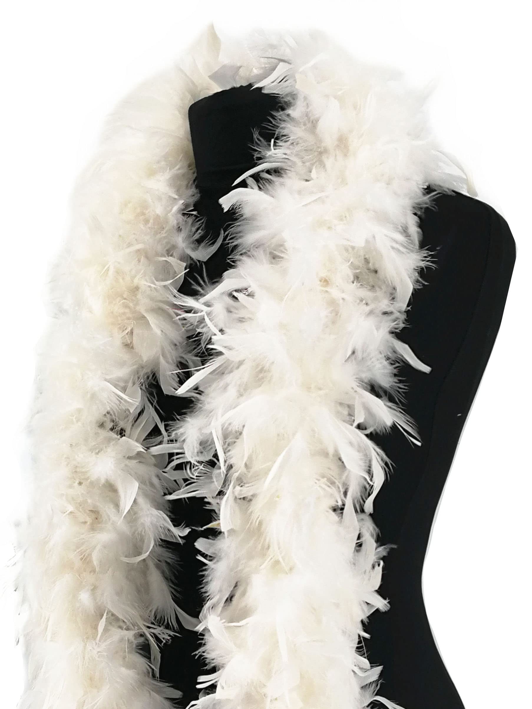 Feather Boa 80g 180cm Soft Turkey Feathers Fluffy Long Boas for Women Hen Party Fancy Dress Costume Burlesque Dance Showgirls 1920s Gatsby Flapper Halloween Christmas Photo Props (White)