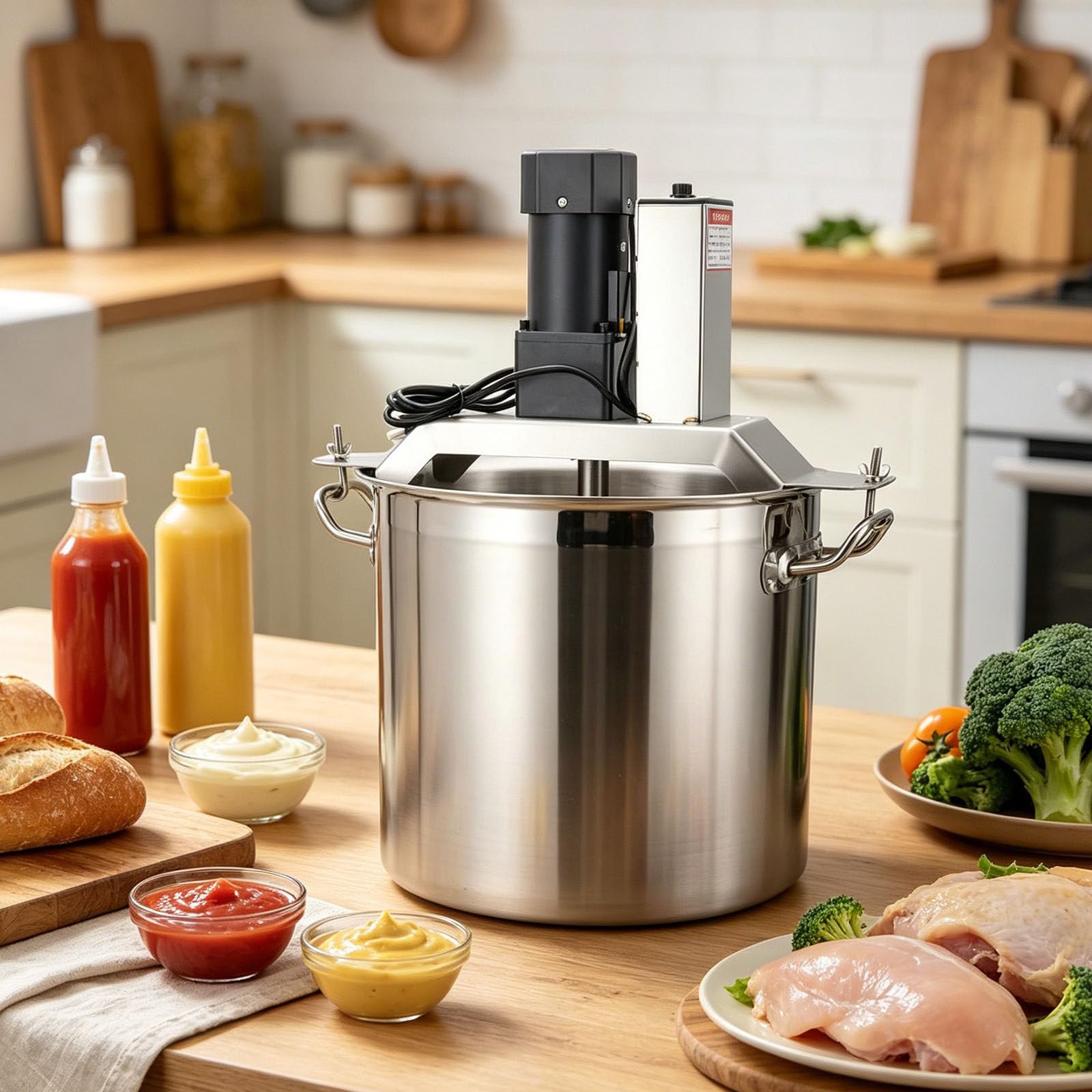 YXYLJOZ Stainless Steel Food Mixer,Automatic Food Mixer,Hot Pot Seasoning Bottom Soup Sauce Stirrer Frying Machine,One Button Start, Adjustable Stirring Speed,Adjustable Mixing Scraper (40L)