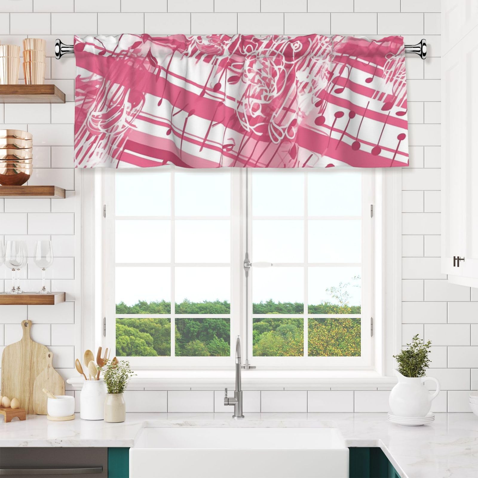 NONHAI Piano Music Notes Valances for Windows Short Curtains Rod Pocket Cafe Window Treatments Valance Curtains for Kitchen Bathroom Laundry Basement Windows 54x18inch Blackout Window Valance