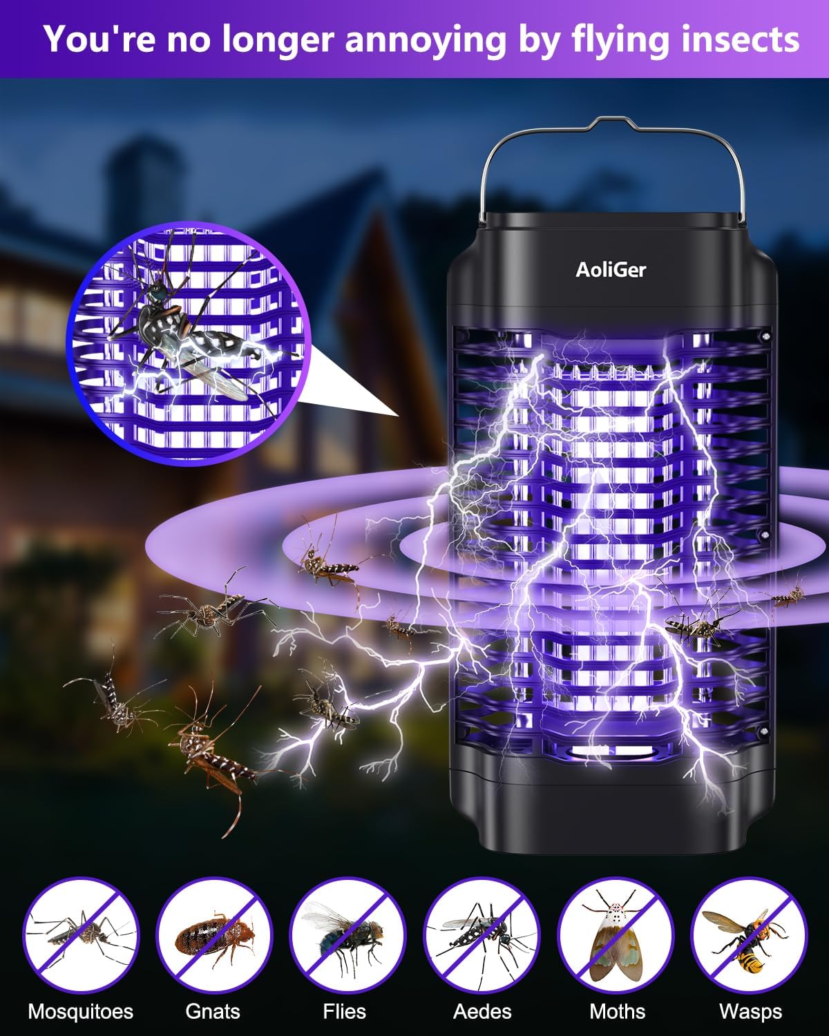 Bug Zapper for Outdoor and Indoor,Powerful Electric Mosquito Zapper Insect Killer,Insect Fly Trap Mosquito Trap Mosquito Trap for Backyard, Garden, Patio, Home