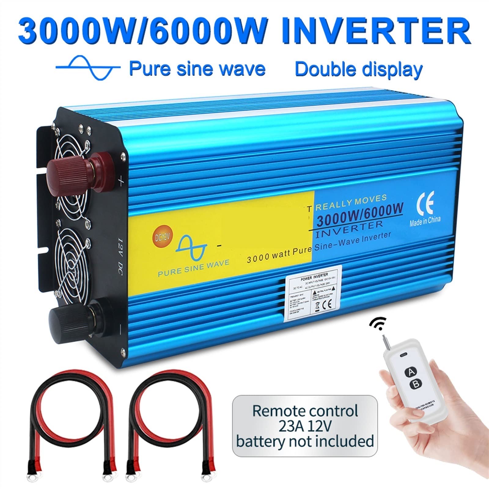 Inverter a onda sinusoidale pura Inverter 12v/ 24v 220v 6000w 50HZ/60HZ Onda sinusoidale pura Convertitore trasformatore di tensione solare Display a LED Ricarica doppia presa UE(12V 60HZ)