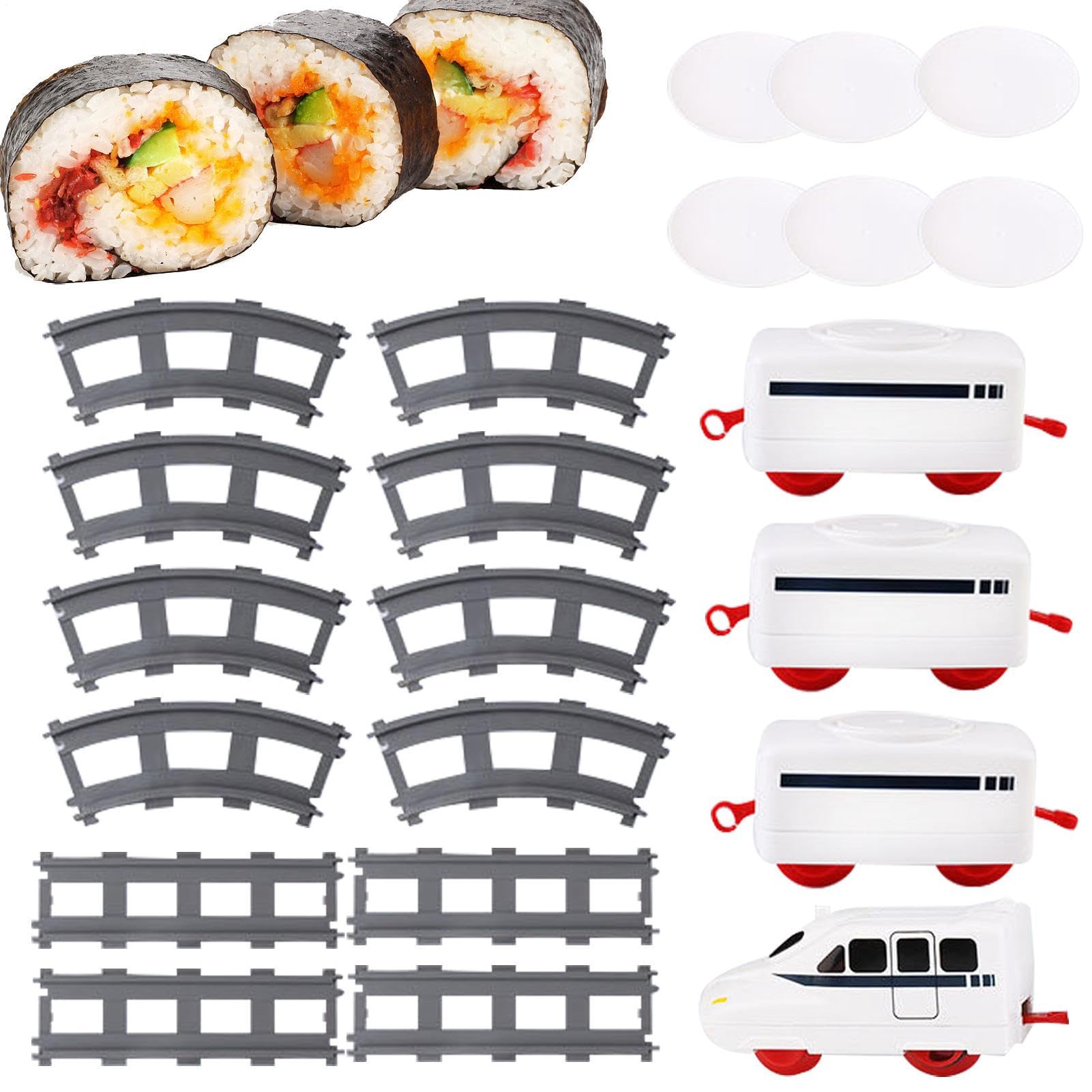 Pociąg Sushi dla Dzieci - Zestaw obrotowy na baterie - Zestaw pociągów dla | maluchów na imprezę, stół wystawowy do sushi, huśtawka, zabawki dzieci, chłopców i dziewcząt od 4 lat