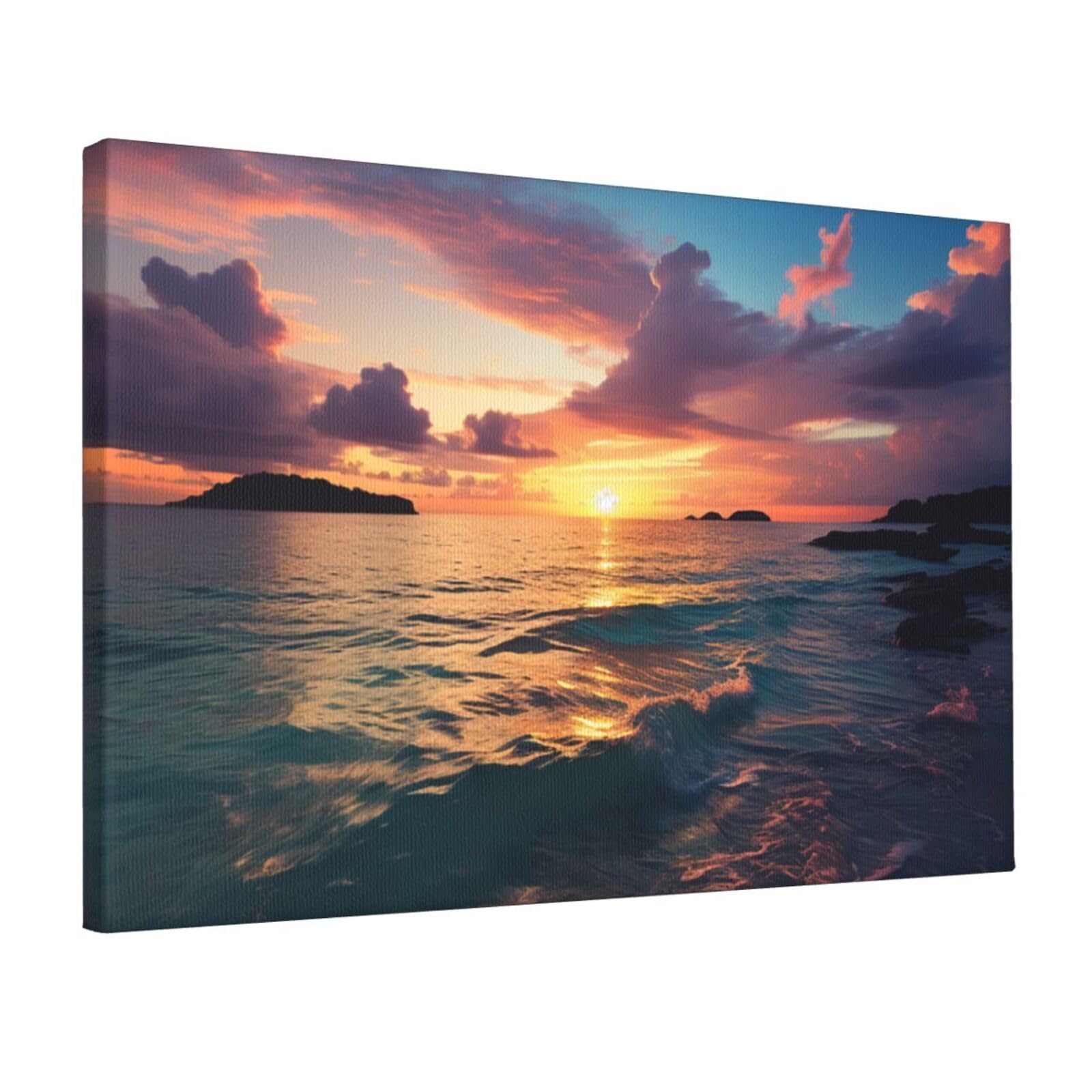 Canvas Wall Art for Living Room Wall Decor 12"x18" Modern Artwork Painting Pictures Hanging Canvas Prints Ocean And Sunset Aesthetic Wall Art for Bedroom Bathroom Office Wallart Decor