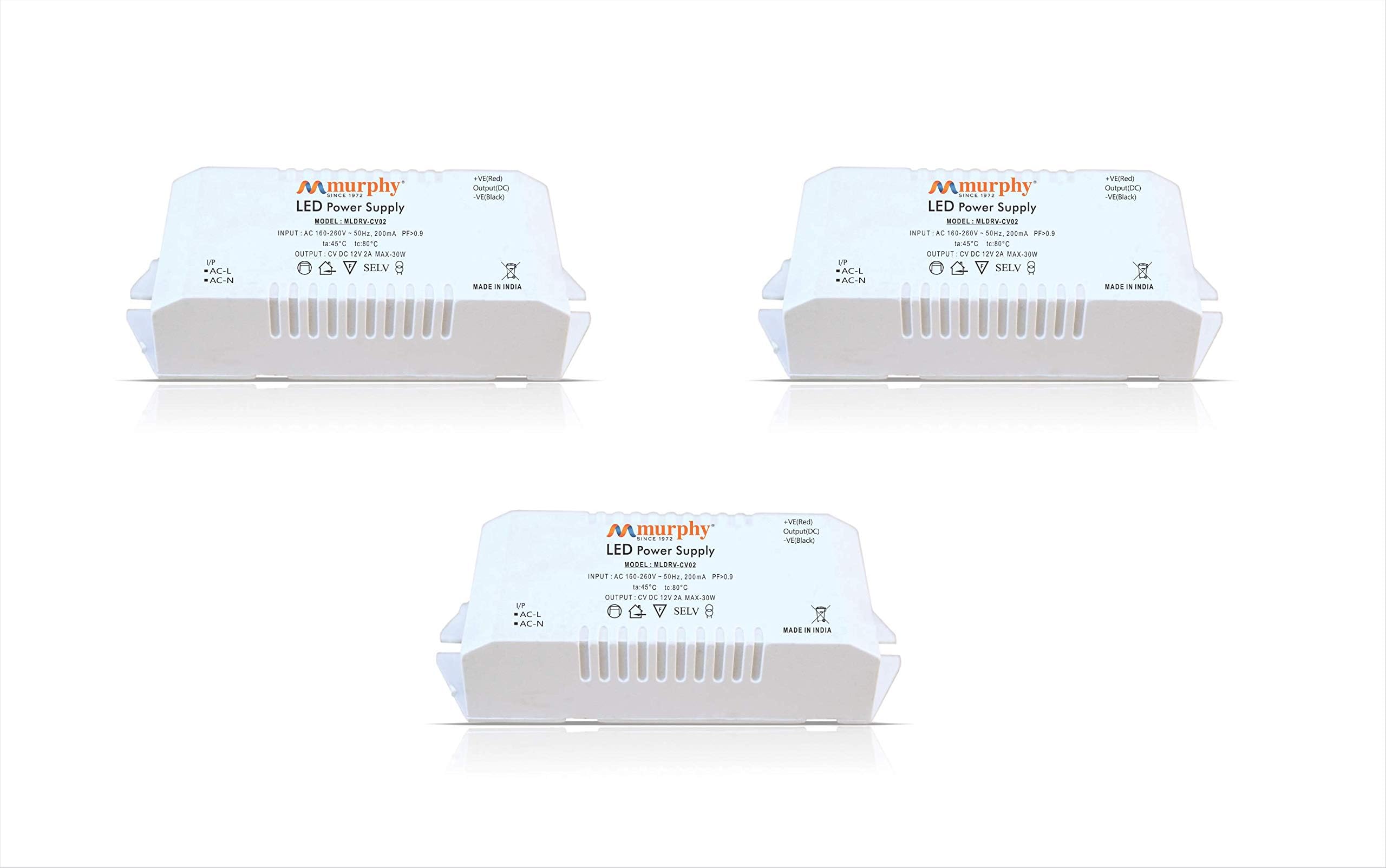 Murphy Strip Light Driver LED (White, 25 Watts, 12V, 2A), Pack of 3