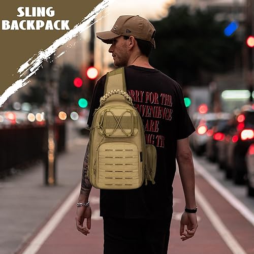 Miniatura 9 de CamGo Mochila táctica de pesca con mosca, bolsa de aparejos unisex Molle casual mochila para pesca, caza, senderismo, viajes, B2- Marrón, Mochilas