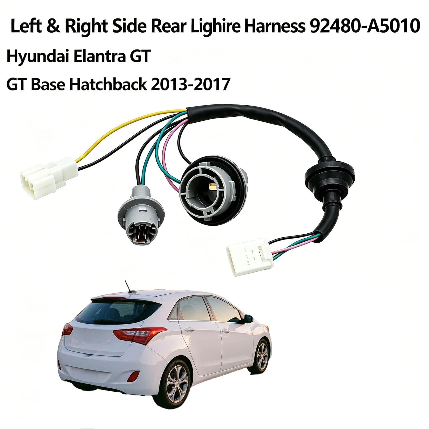 Tail Lamp Socket and Wire Harness Compatible with Hyundai Elantra GT Base Hatchback 2013-2017, Left & Right Side Rear Light Wire Harness, Replaces 92480-A5010