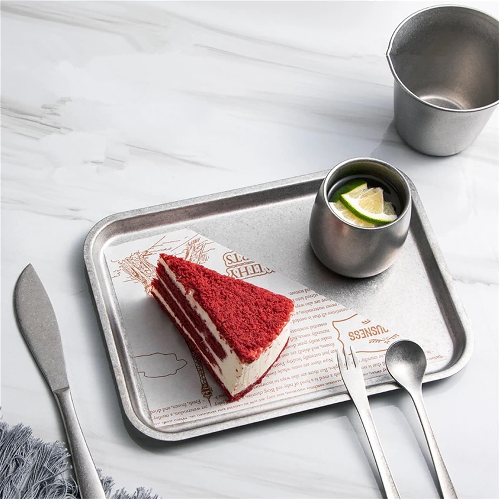 4 vassoi quadrati in acciaio inox for alimenti, for dessert, bistecche, colazione, piatti da portata per Cucina(25cm)