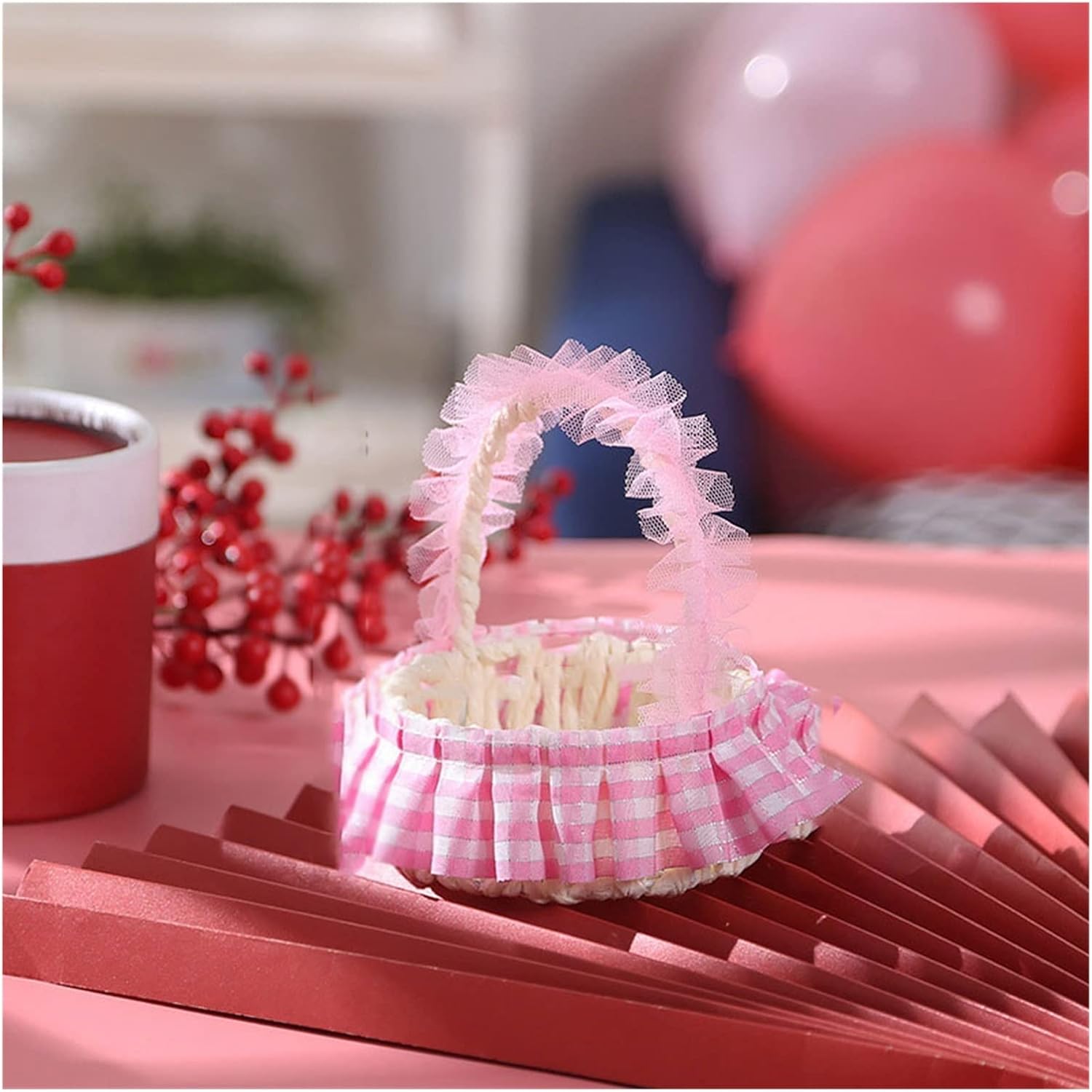 HBJWOV Wedding Woven Flower Baskets, Lace Shopping, Handmade Candy Storage(Black)