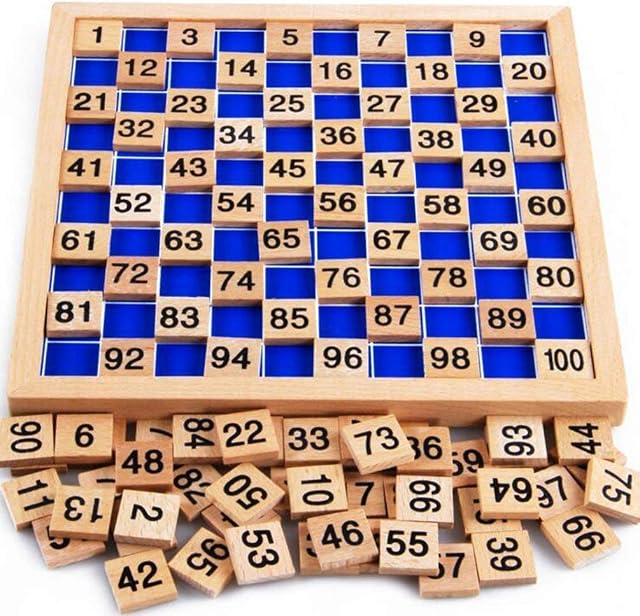 NNY Wooden Toys Hundred Board Montessori 1-100 Consecutive Numbers Wooden Educational Game for Kids with Storage Bag,W8.26 L8.26inches (Montessori Math)