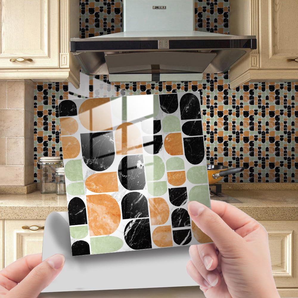LMYSXAOZ 20 PCS Tile Stickers Stick on Tiles, Self Adhesive Wall Tiles for Kitchen Bathroom, Oil Proof Peel and DIY Floor Semicircle Geometry (Geometry,30x30cm)