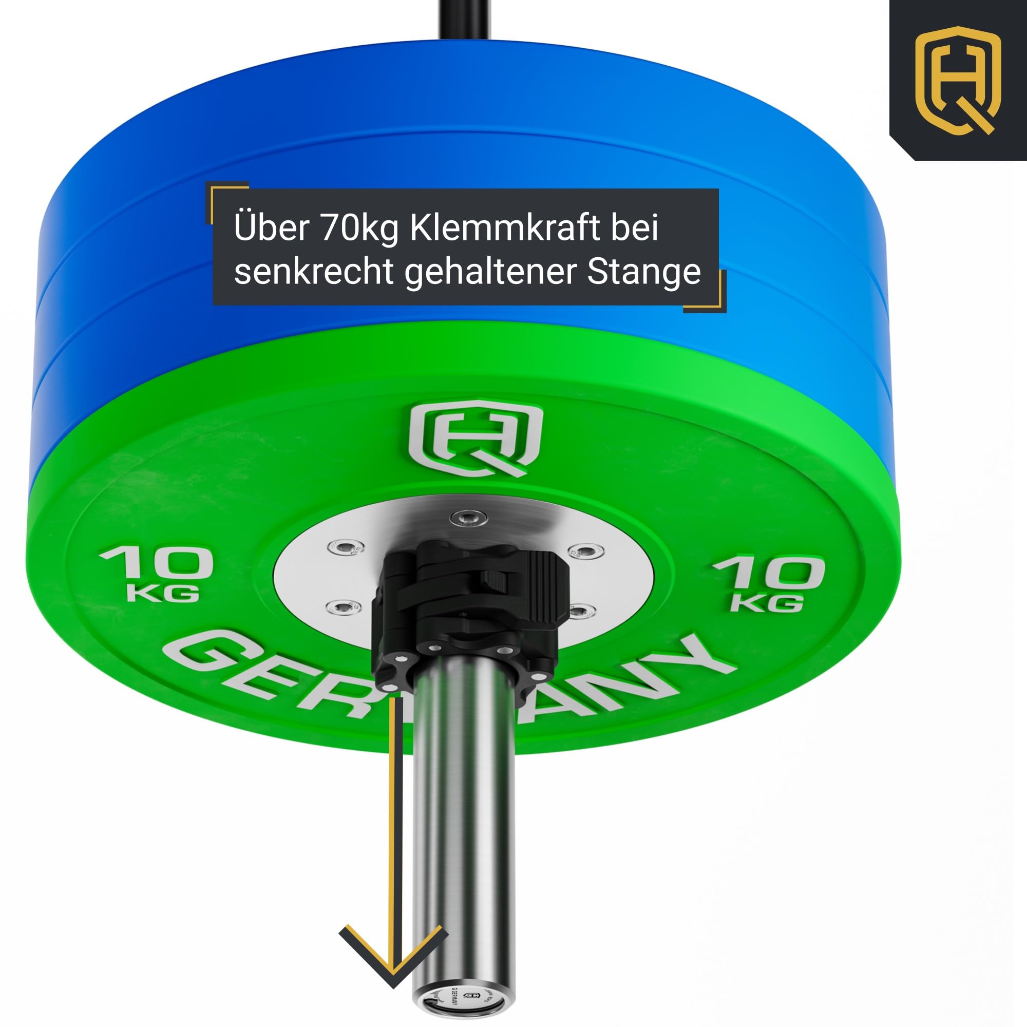 HQ Germany® Hantelverschluss 50mm [magnetisch] - Barbell Collars 2er-Paar | Magnete zum Aufhängen, Gummieinlage mit Wabenstruktur, bombenfester Sitz, Sicherheitsverschluss, Stahlgelenke statt Plastik
