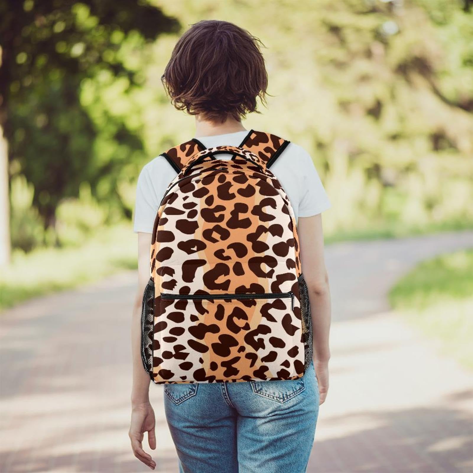 Zaino scolastico per uomini e donne, borsa da viaggio per computer portatile, motivo leopardato, leggero, zaino casual per libri
