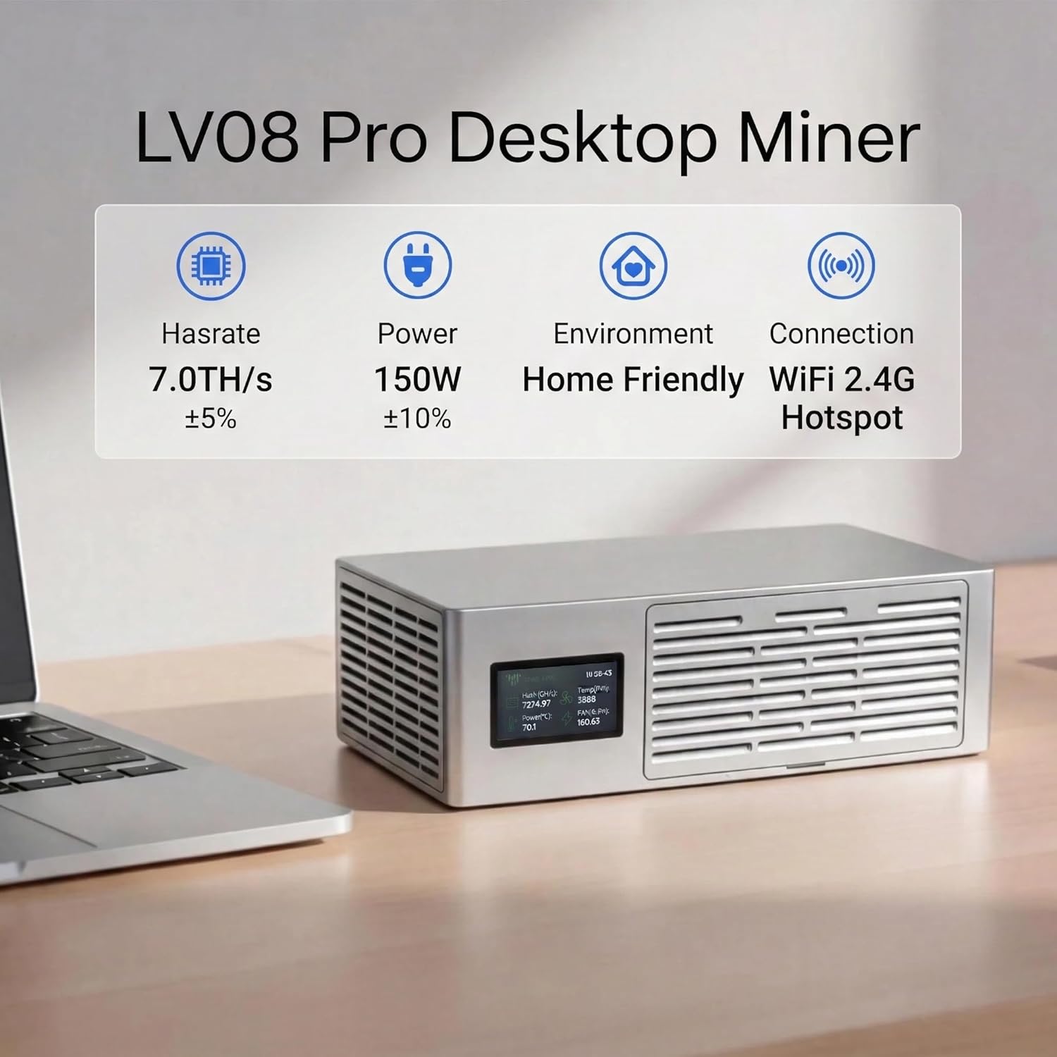 New Lucky Miner LV08 Pro 7TH/s 150W BTC Miner SHA256 Algorithm Crypto Miner Home and Office Mining, Solo/P2P Mining, Support 42+ Coins (BTC, BCH, BSV), in Stock