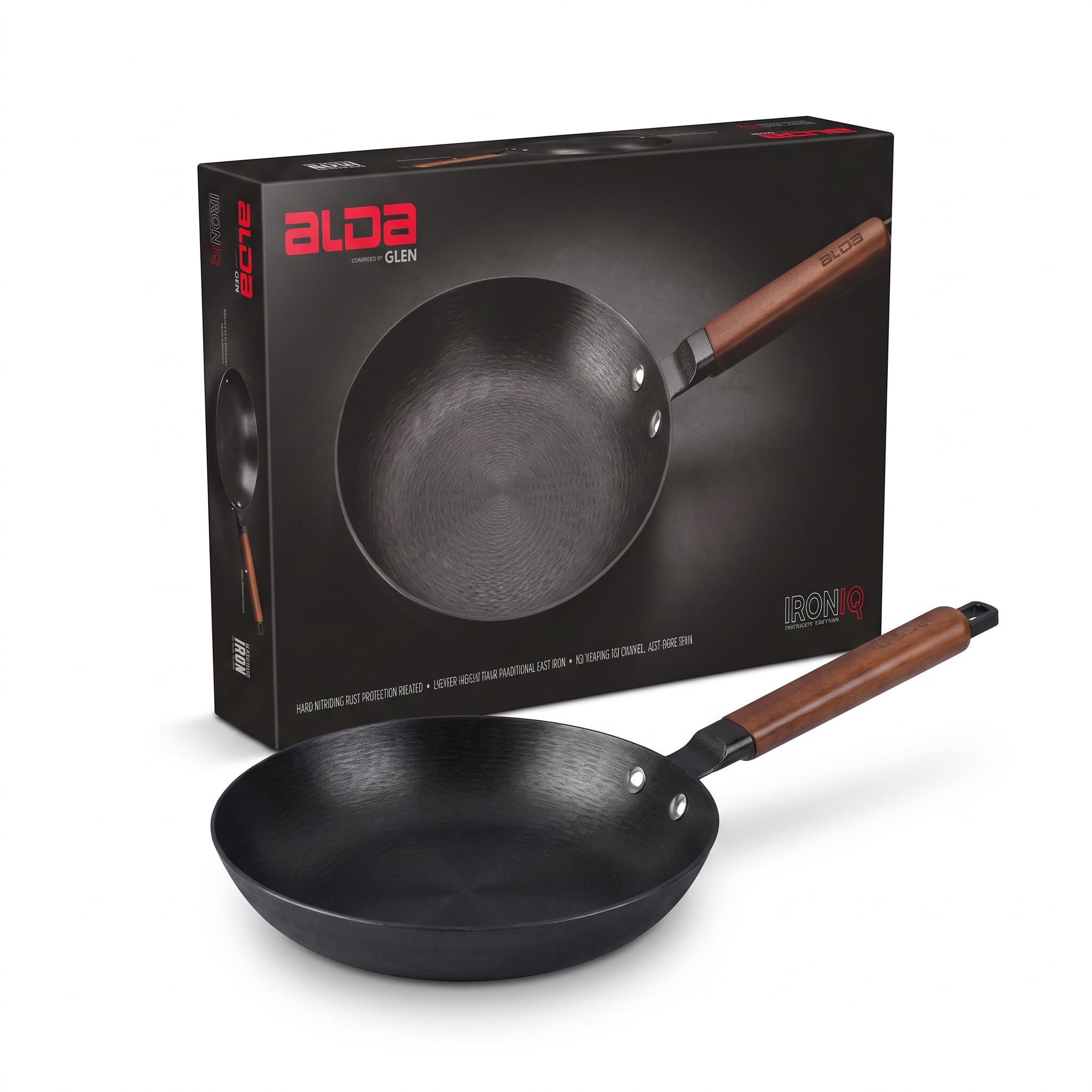 alda ironiq cast iron fry pan 20cm | pre-seasoned skillet with acacia hardwood handle | no coating, no enamel, naturally non-stick | heavy duty induction compatible cookware
