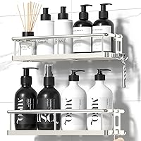 Vista 17 de YASONIC Organizador de Ducha Adhesivo, Organizadores de Ducha de Baño Sin Taladro, con Ganchos Removibles y Portajabón, Estantes de Ducha a Prueba