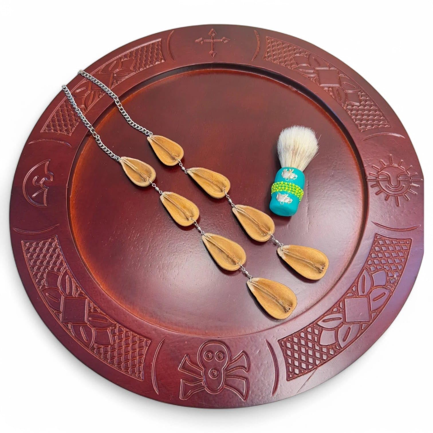 Combo Tablero de Ifa con Brocha y Opele, Babalawo, Santeria, Orula Set, Ifa Board, Brush and Ekuele, Wooden