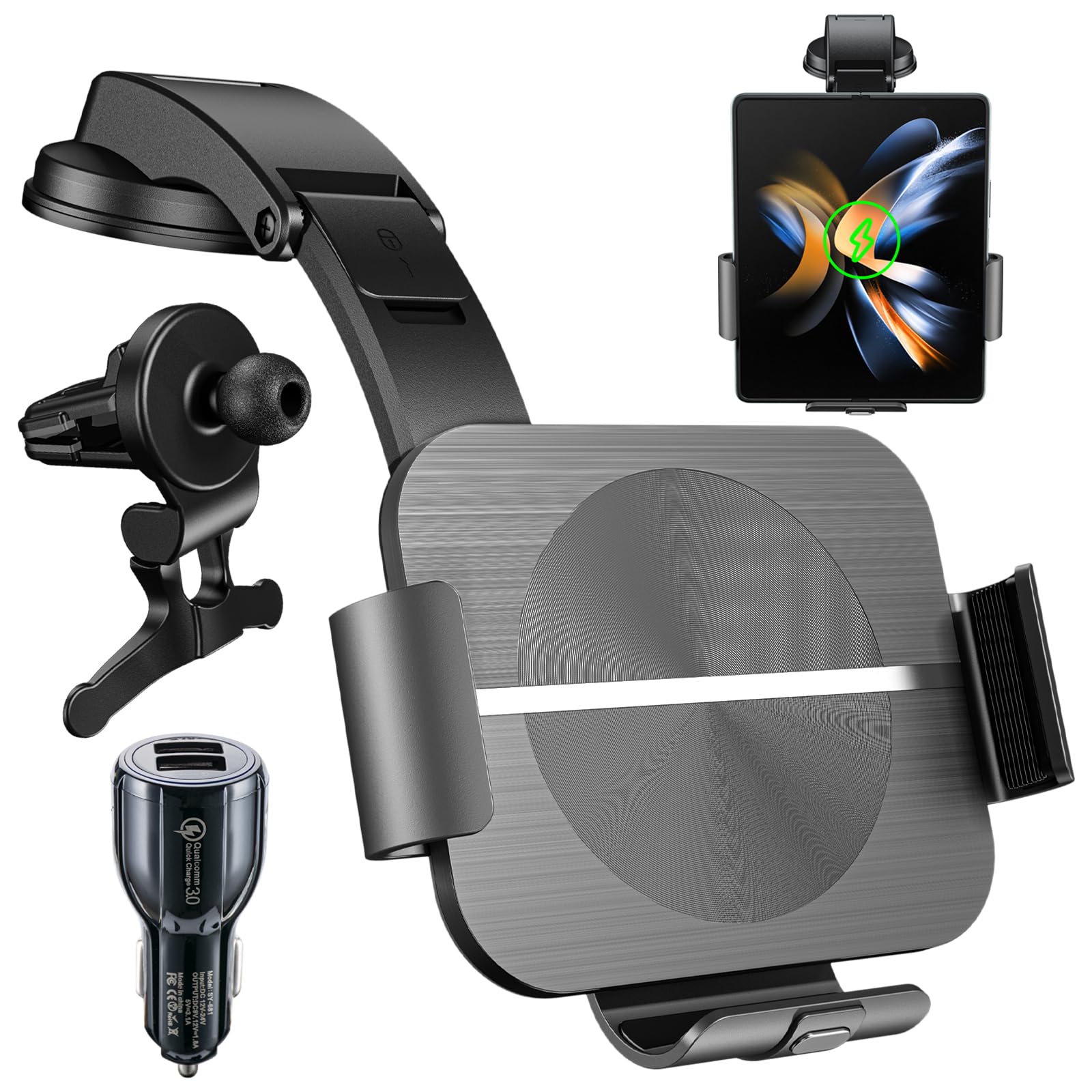 Olycism Dual Coils 15 W telefoonhouder auto oplader met automatische inductie-oplaadfunctie Qi QC 3.0 draadloze autoladers Air Vent voor Samsung Galaxy Z Fold 5/4/3/2 Olycism Dual Coils 15 W telefoonhouder auto oplader met automatische inductie-oplaadfunctie Qi QC 3.0 draadloze autoladers Air Vent voor Samsung Galaxy Z Fold 5/4/3/2