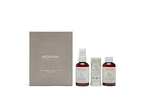 Erbaviva Kit de descubrimiento orgánico para bebés, juego de 3 piezas, juego de regalo esencial para el cuidado de la piel del bebé, champú para