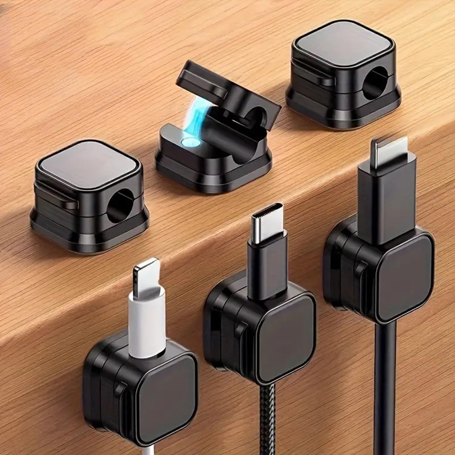 INOVERA (LABEL) 10 Pieces Magnetic Cable Organizer Clips - Desk Wire Management Clip with 3M Adhesive Foam - Cord Holder for Desktop USB Charging Cables, Office, Home (Black)