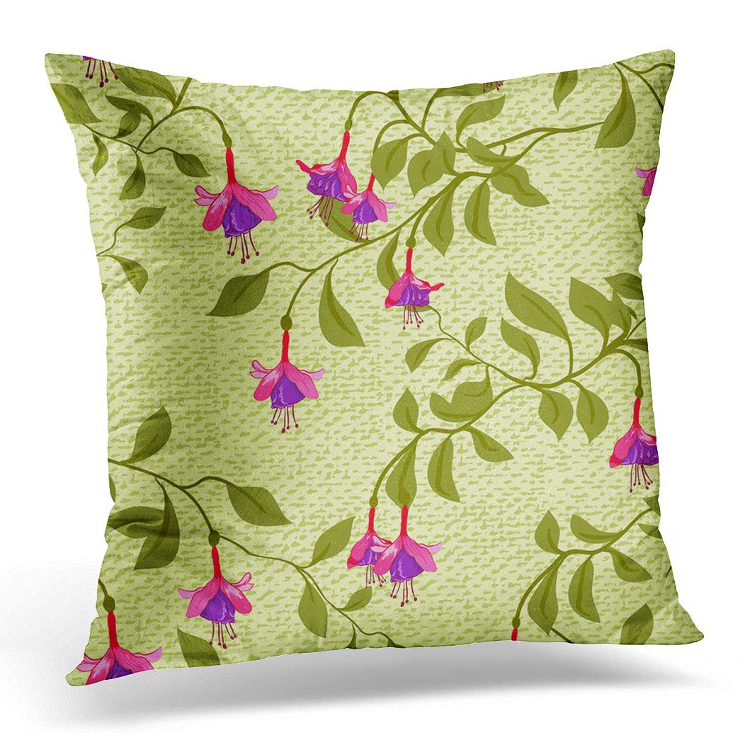 Awowee Cushion Cover 45x45cm/18x18inches Pink Pattern Vintage Fuchsia Flower Fuschia Authentic Bloom Blossom Home Decor Throw Pillow Cover Square Pillowcase for Bed Sofa