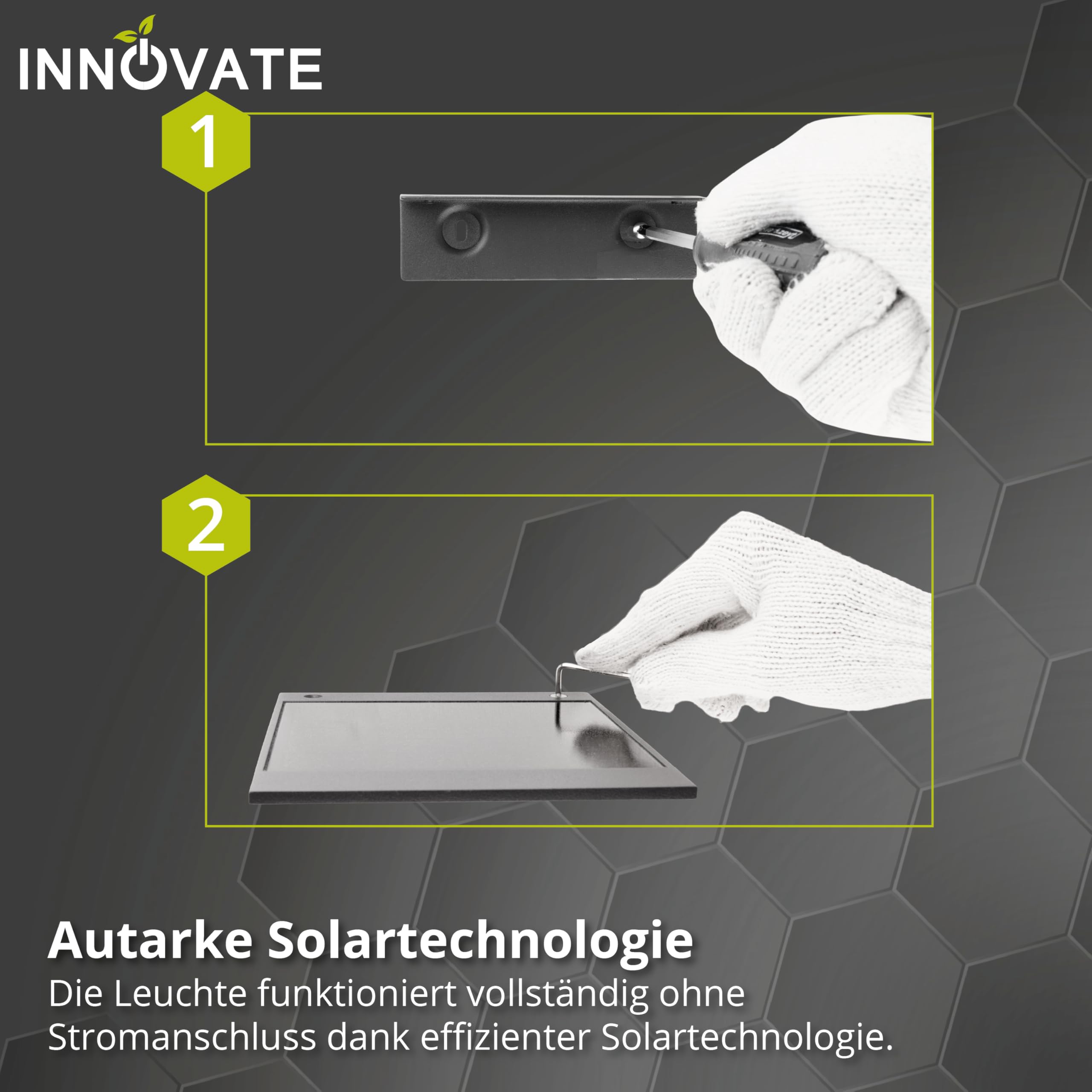 INNOVATE LED Aussenlampe mit Bewegungsmelder Solar PIR-Sensor [2W IP54 3000K] Solarlampen für Außen Mit Bewegungsmelder I LED Solarleuchten für Aussen I Aussenbeleuchtung Aussenlampe