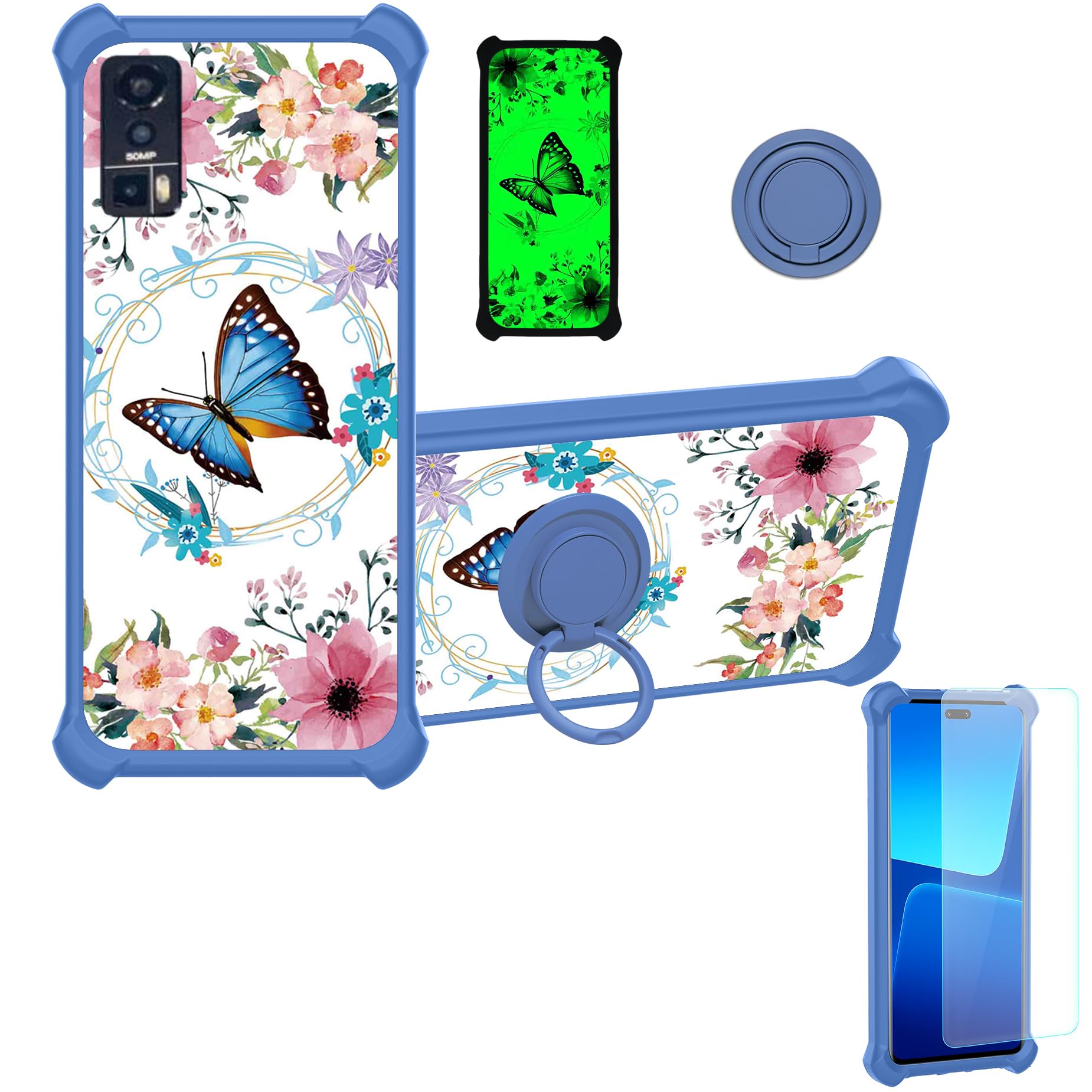 Case Compatible for Kalley Black Z Phone Case Cover [with 1* Tempered Glass Screen Protector][Hard PC + Soft Silicone][Ring Support] [Luminous Effect] YGL-LHD