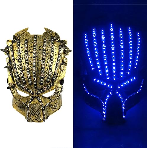Bulex Máscara de depredador LED que brilla intensamente en 5 colores Cosplay Alien Vs. Predator cabeza completa Prop Halloween Party