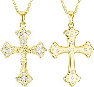 Cross Necklace for Women 18K Gold Silver Plated Jesus Cross Pendant Jewelry Birthday Gifts for Women Girls 16+3 Inches