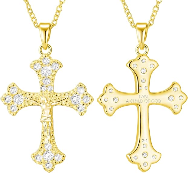 Cross Necklace for Women 18K Gold Silver Plated Jesus Cross Pendant Jewelry Birthday Gifts for Women Girls 16+3 Inches