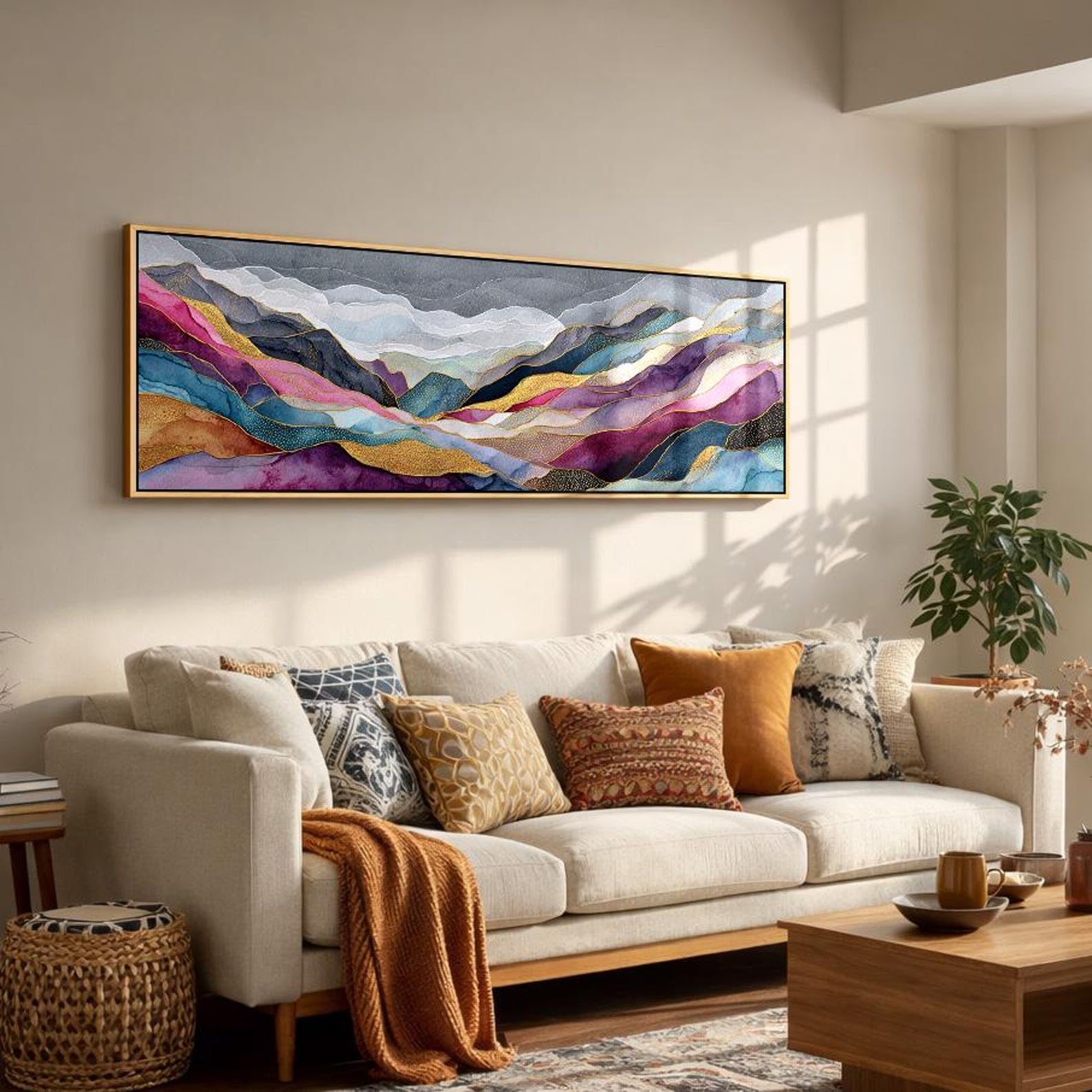 YUSUZHU Quadro orizzontale con tramonto, stampa su tela o poster con paesaggio lungo e stretto, decorazione con tramonto ampio per ufficio, corridoio e soggiorno (35x105 cm/senza cornice)