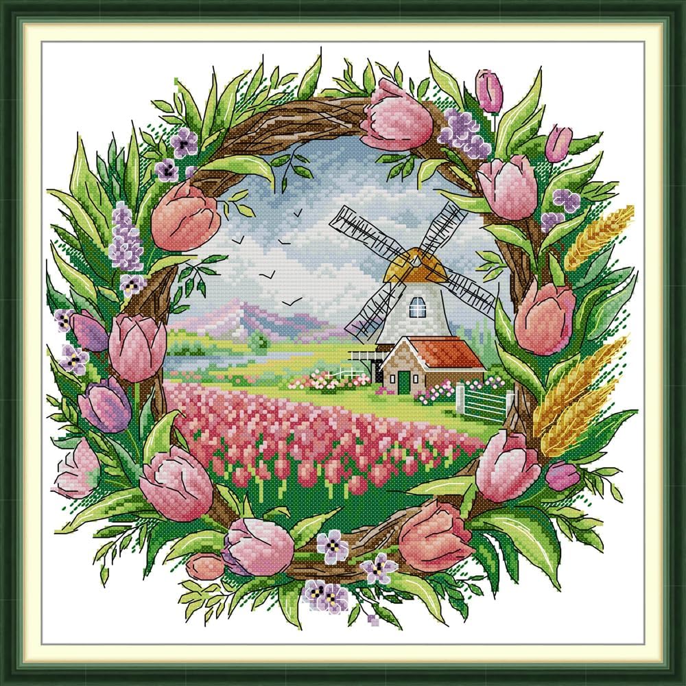 CaptainCrafts Cross Stitch Kits for Adults, Stamped Printed Fabrics Needlework Craft Home Decor (Stamped 11CT, Lotus Flower)