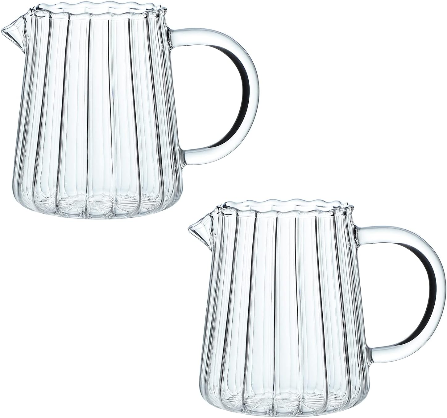 CHOOLD Elegant Wave Shaped Glass Creamer and Serving Pitcher for Coffee, Milk, Sauce - Kitchen Jug Set of 2, 8.5 oz