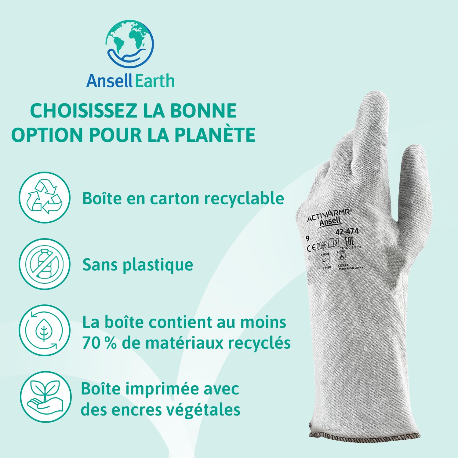 Ansell ActivArmr 42-474, Gants de travail résistants à la chaleur, Gants de protection EPI sécurisés, Gants nitrile XL pour la mécanique et l'utilisation de produits chimiques, Gris, 12 paires