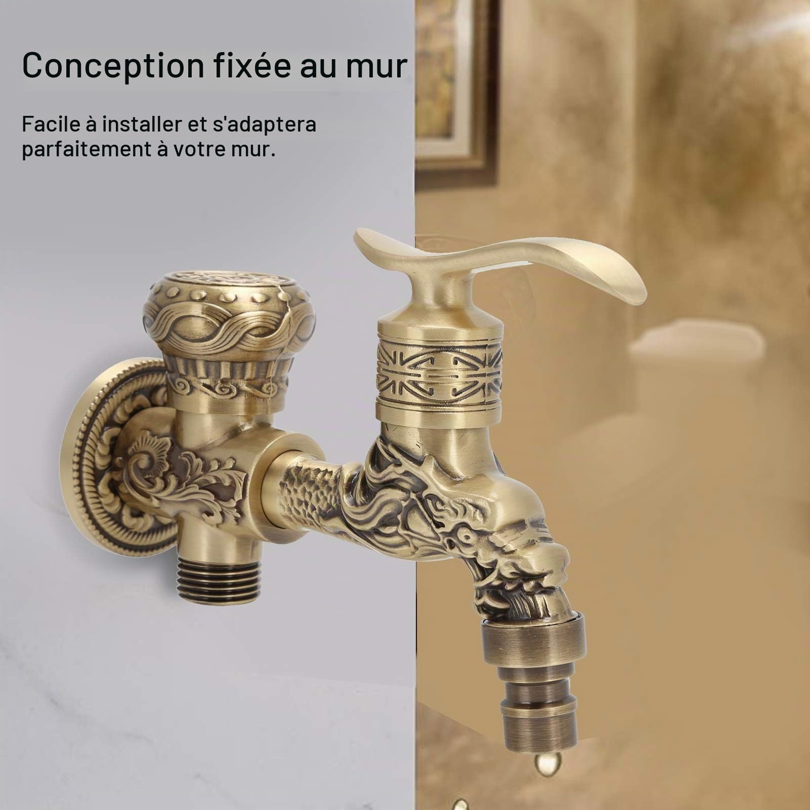 Robinet d'eau à Montage Mural Laiton Massif Antique G1/2 Robinet de Machine à Laver Cuisine Salle Bain Évier Bassin Robinet d'eau Simple Robinet Tuyau de Jardin Extérieur