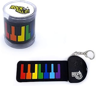 Rock And Roll It - Micro Rainbow Piano. The Original Mini Size Color Coded Keys Piano. Clip Keychain For Hanging On The Backpack. Portable Silicone Electronic Finger Piano Pad. Battery Included
