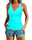 Tankini Swimsuits for Women-Two Piece Tummy Control Bathing Suit with Pocketed Shorts Twist Knot Swimwear 2025
