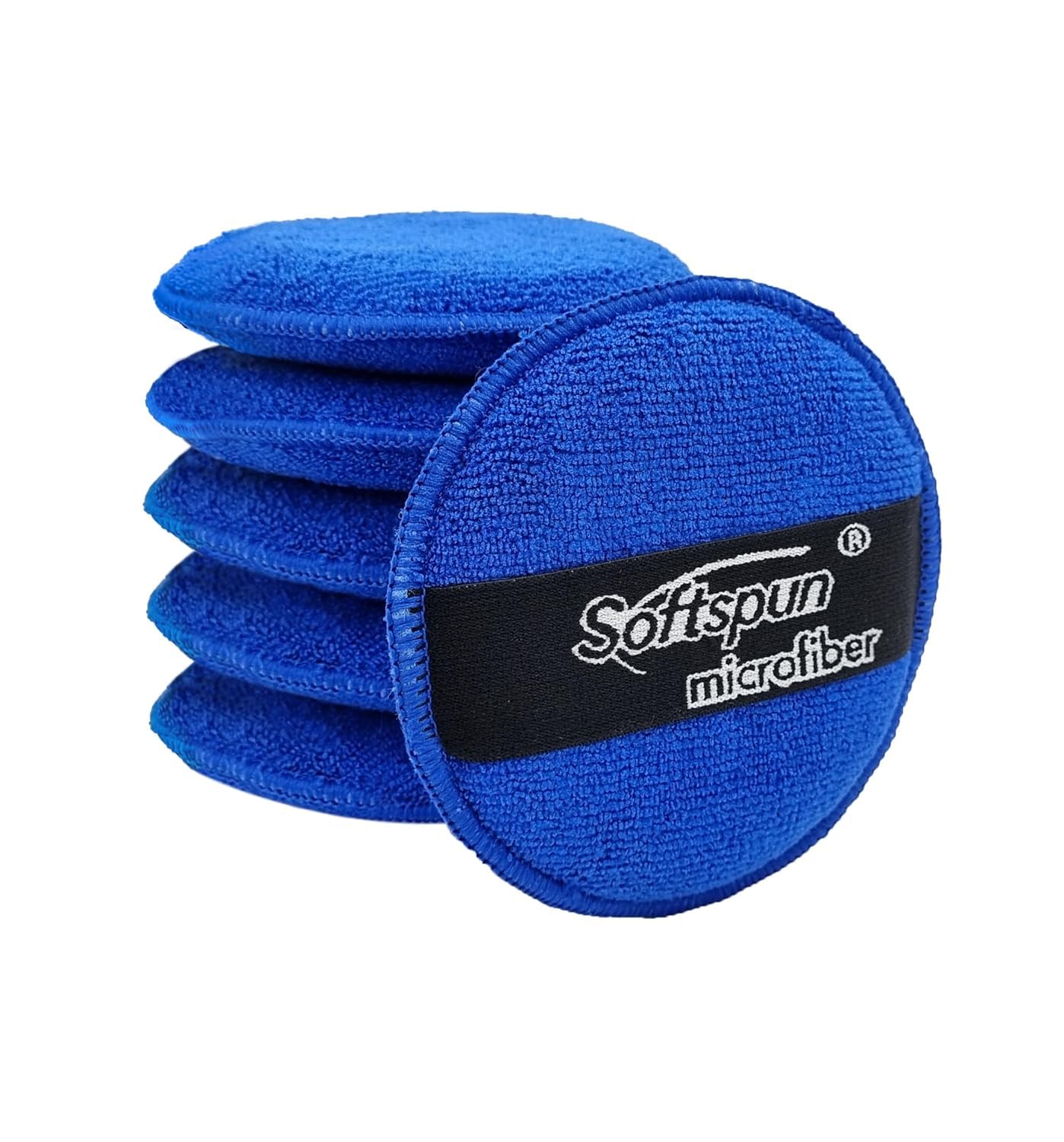 SOFTSPUN Microfiber Reusable Round Polishing Pad, 6 Pieces Set 340 GSM (Blue) Multipurpose. Ultra-Soft Application Pads with Finger Band Perfect Cleaning for Car, Bike, Window and More.…-image-43
