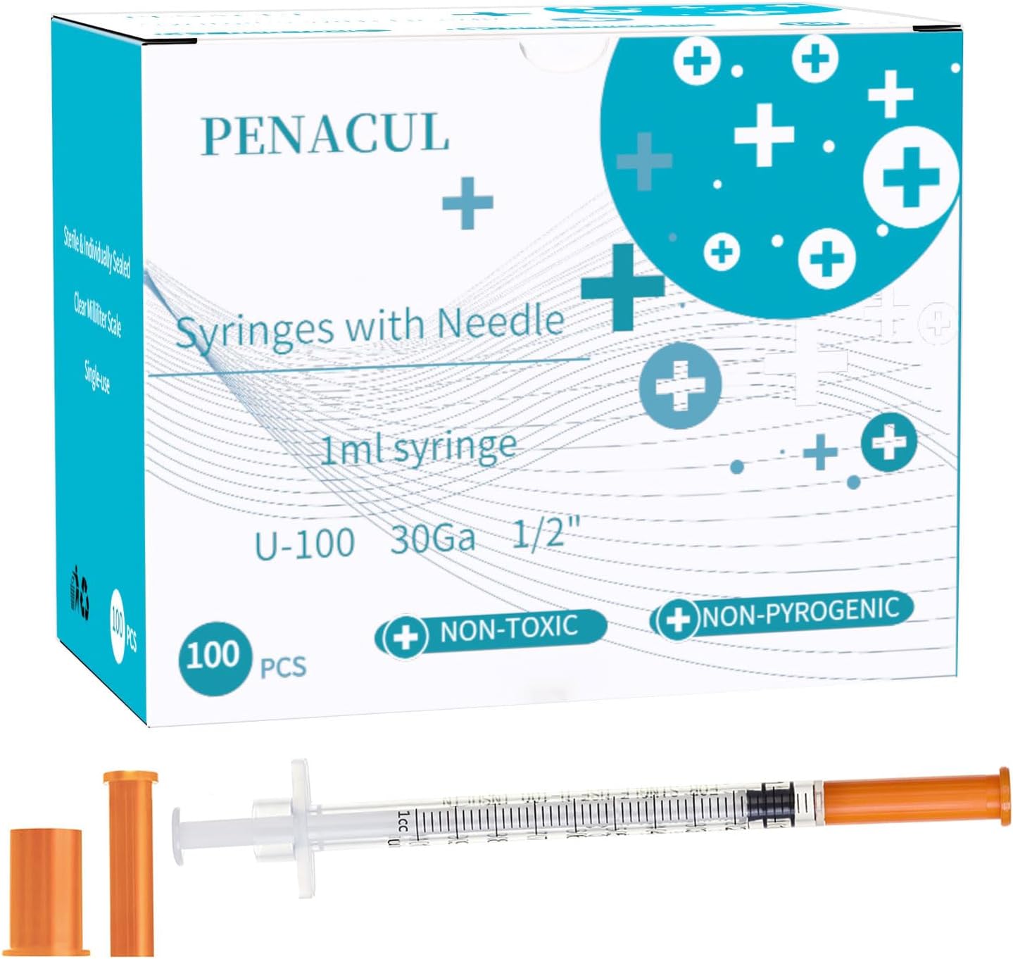 Jeringa desechable de suministros de laboratorio de 0.0 fl oz, aguja de 12 pulgada, envuelta individualmente (100 unidades)