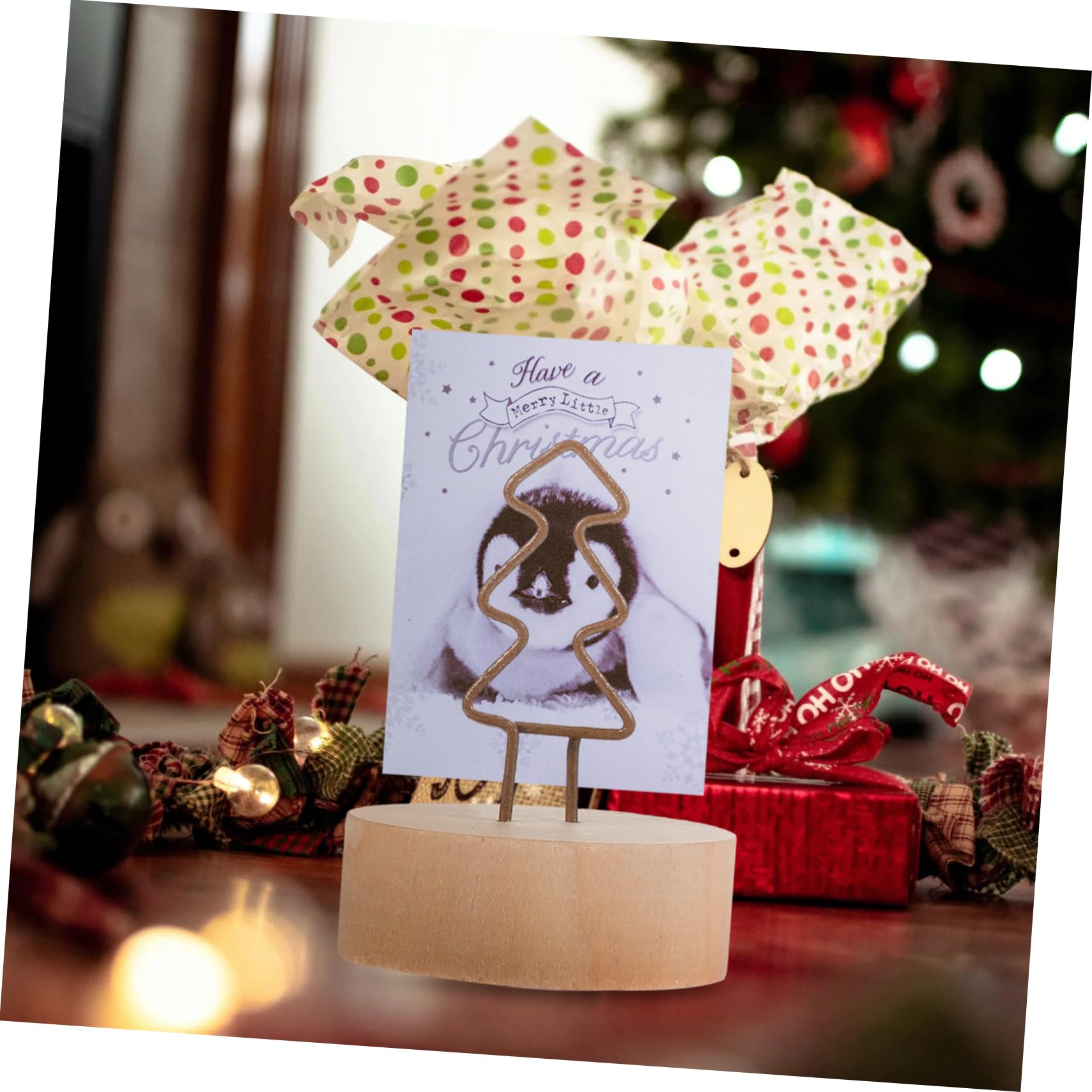 Operitacx 36pezzi Supporti Per Note Tema Natalizio Clip Forma Di Albero Di Natale Ferro Con Base Legno Per Decorazioni Di Feste e Ricevimenti