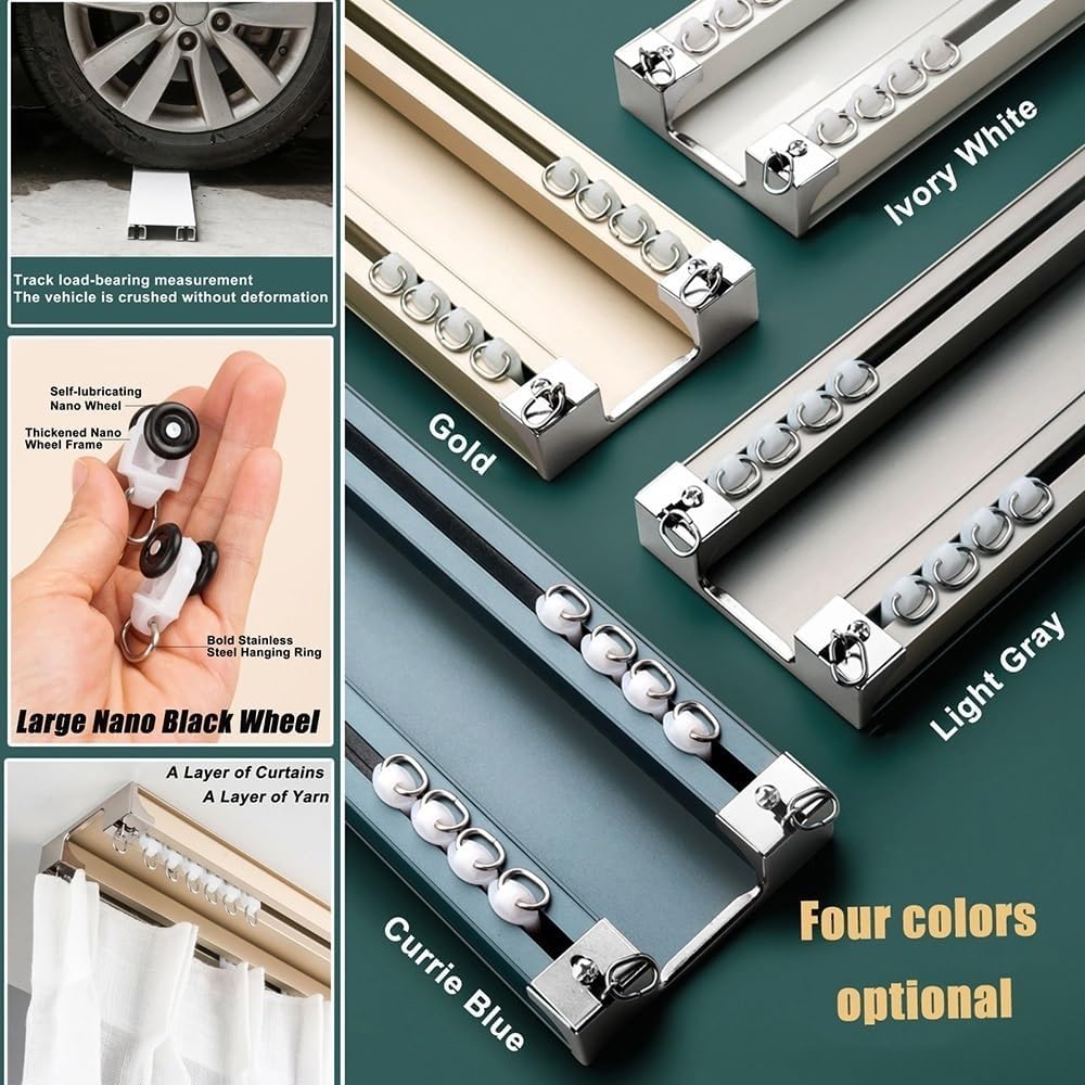 300CM Double Curtain Track Ceiling Rail for Room Divider Noise Free Rod Complete Set with Rails & Mounting Hardware Champagne Finish Ideal Home Décor