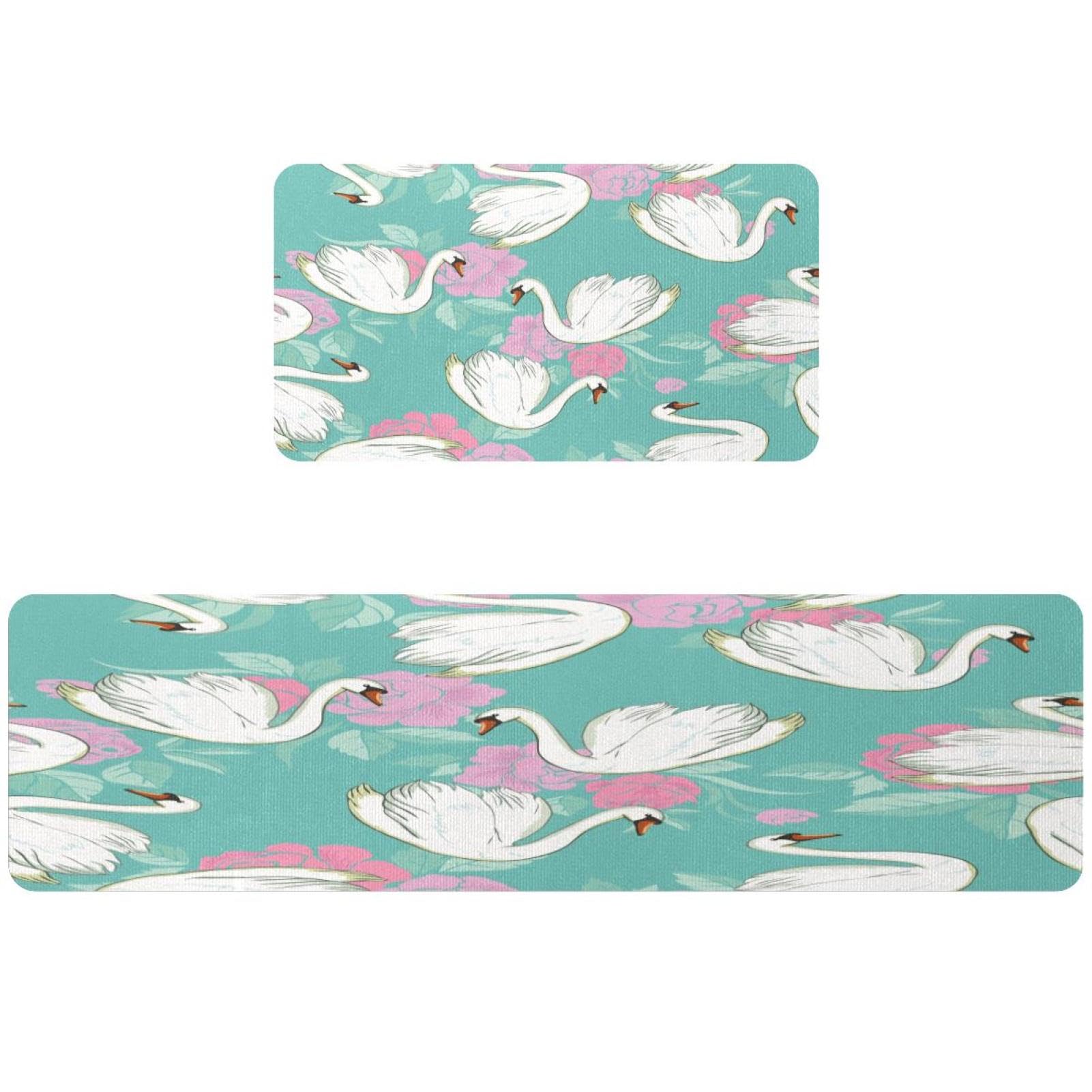 Tapetes de cocina VAPOKF con cisnes rosas juego de 2 alfombras lavables antideslizantes