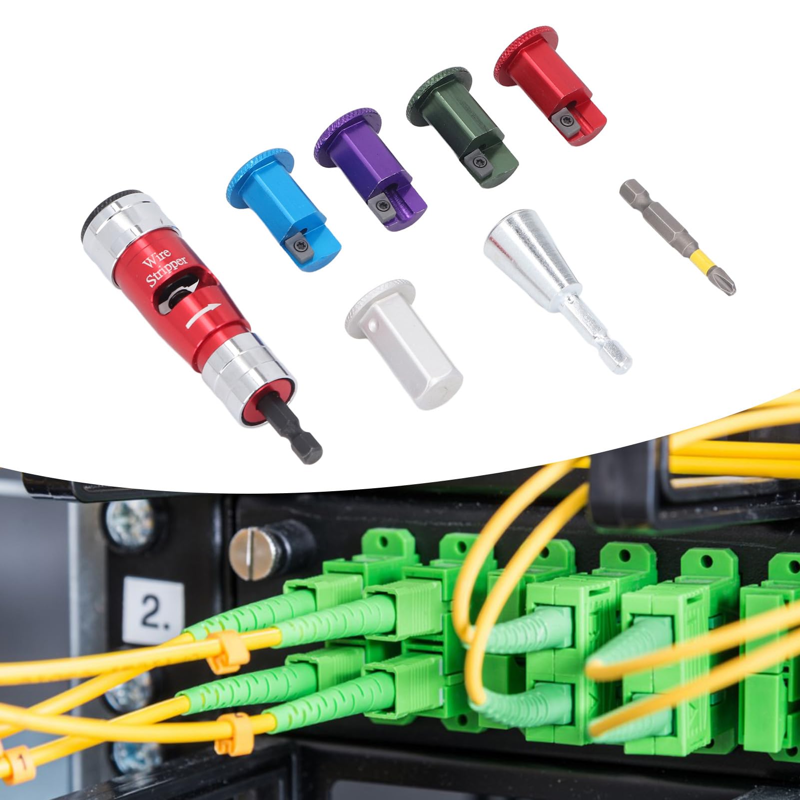 Narzędzie do ściągania izolacji, wiertarka elektryczna, zestaw do ściągania izolacji ze skręcarką do twardych przewodów 6-14 AWG, 8-częściowy zestaw