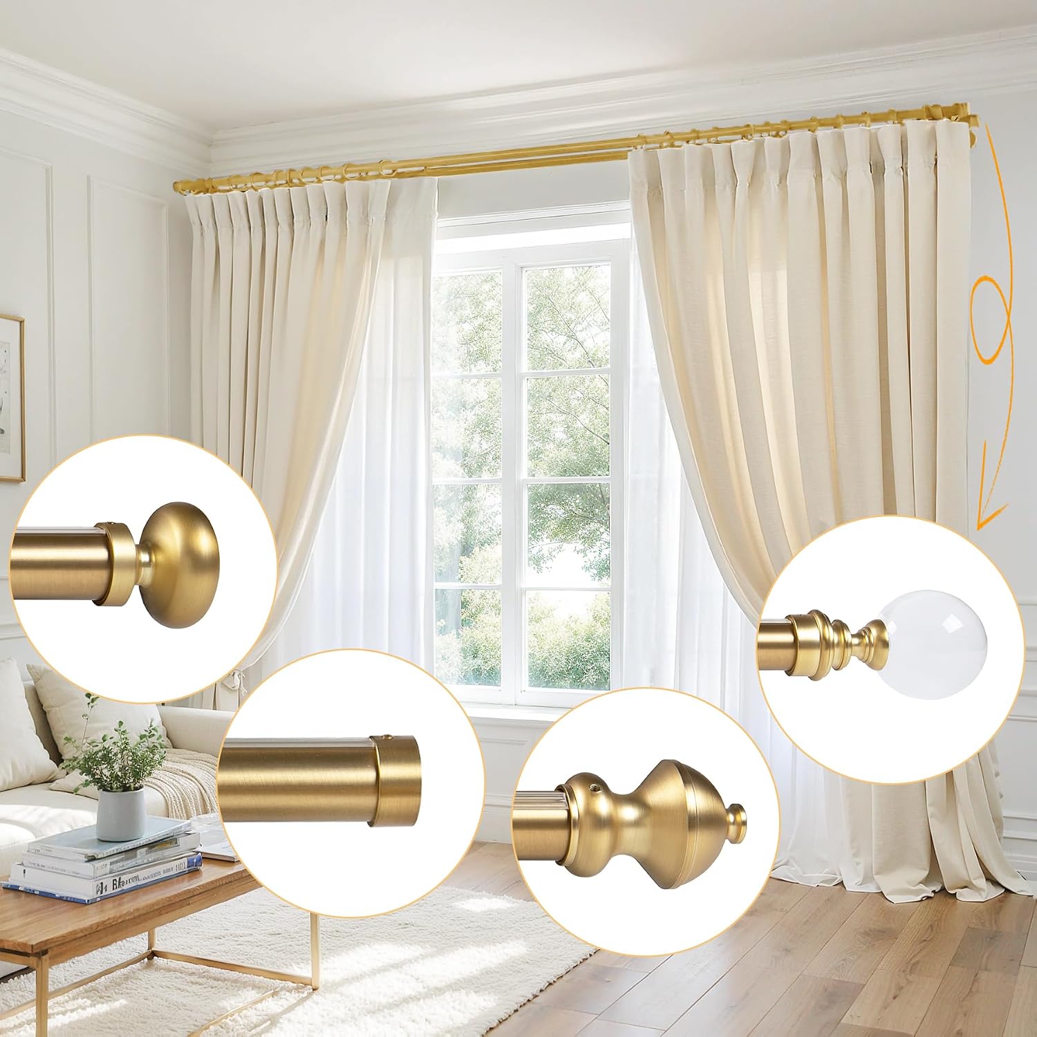 Chadmade Customized Aluminum Curtain Rod for Windows, Wall and Ceiling Mounted 12 to 236 Inch Adjustable Drapery Rod for Bedroom Living Room Farmhouse, Gold